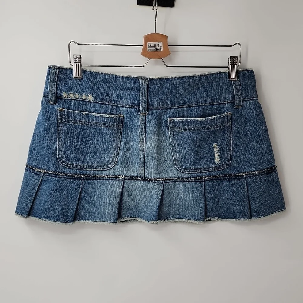 Hydraulic Blue Denim Pleated Mini Skirt
